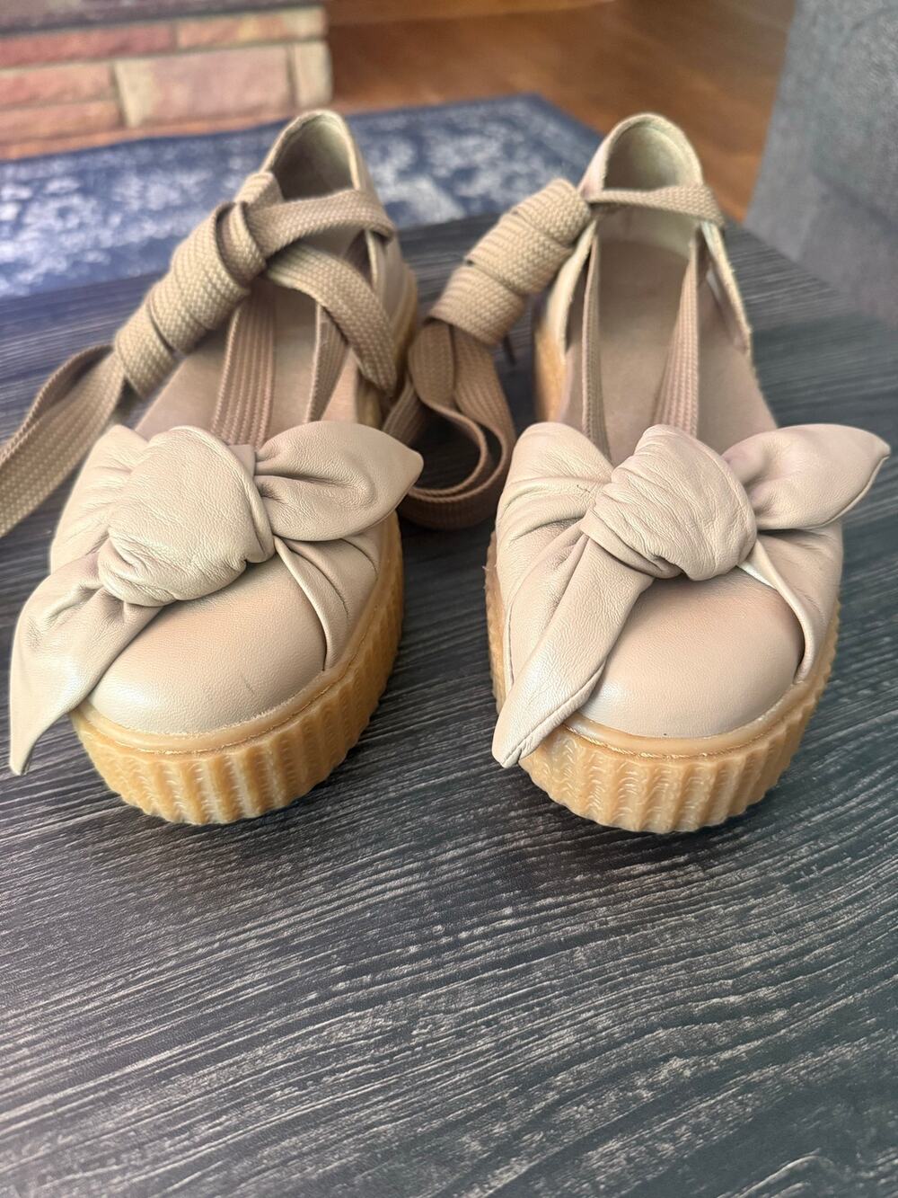 Puma Fenty x Rihanna Bow Flats Shoes Creeper Sandals Ballet Lace Up Tie Sz. 8.5